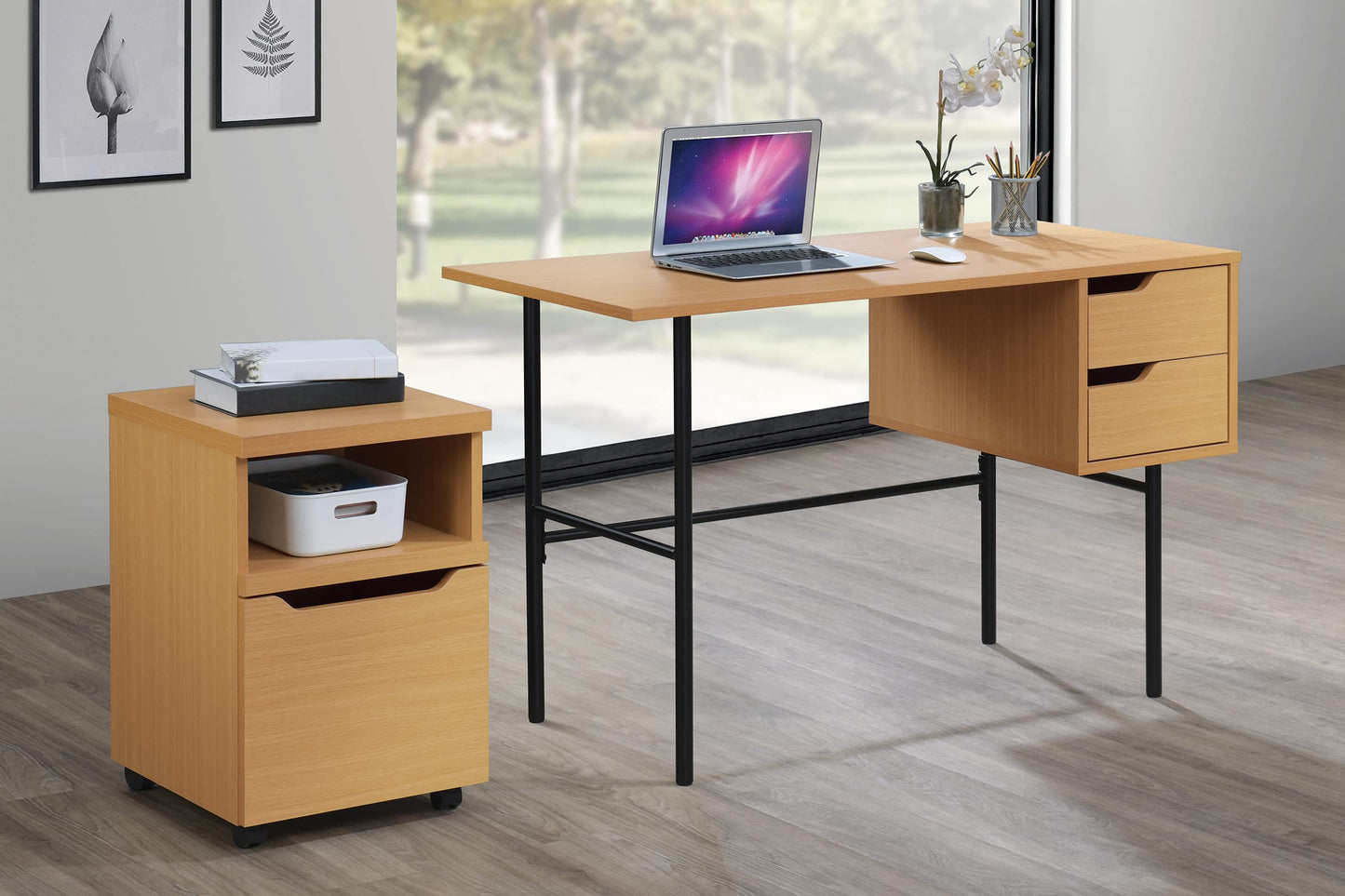 OSP Home Furnishings Denmark Rolling File Cart and Printer Stand with Lockdowel Fastening System, Natural