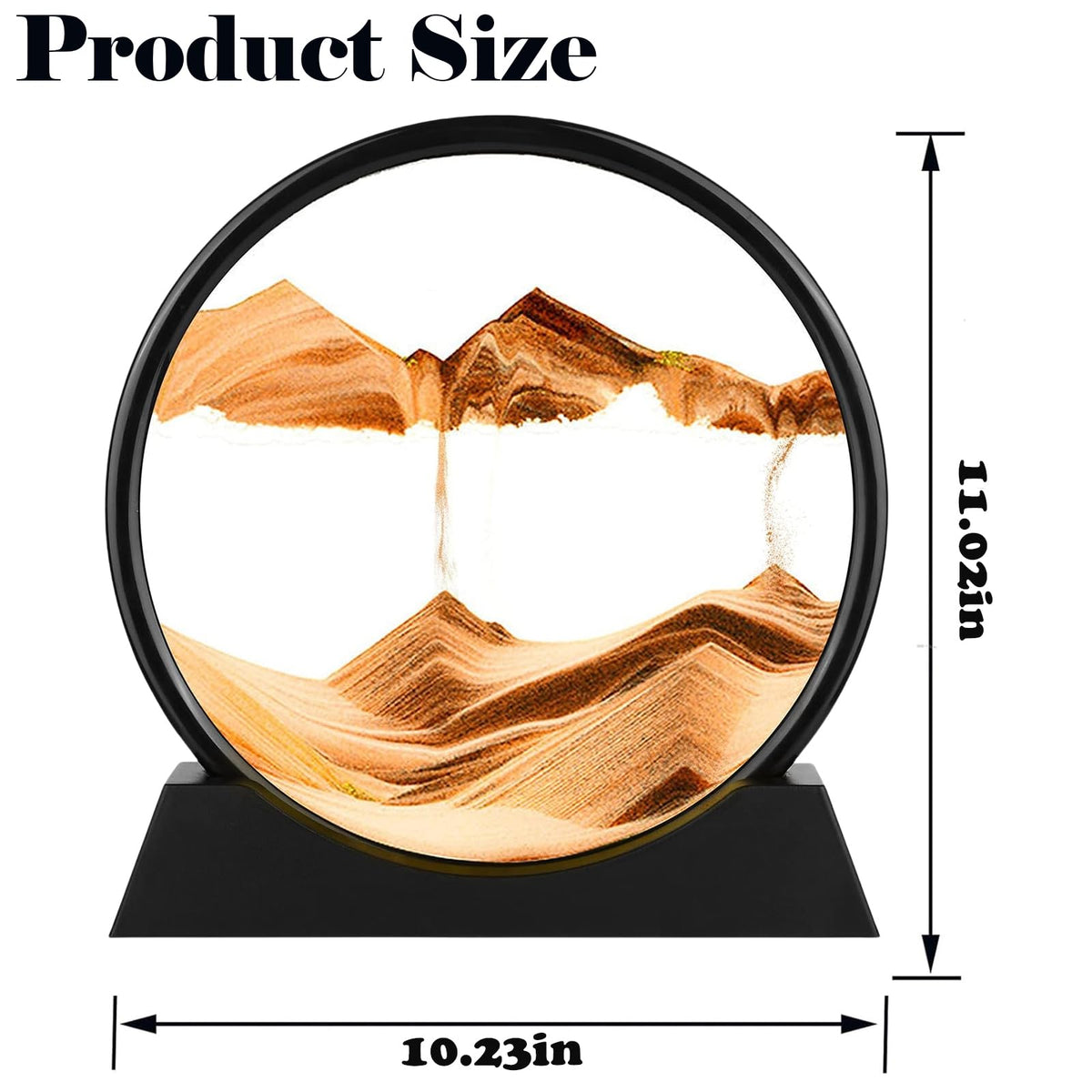GEKETY Moving Sand Art Picture - Round Glass 3D Deep Sea Sandscape - 3D Quicksand Painting Decor - Relaxing Home Decoration Desk Figurine for Office, Home, Desk, Mantle, Bookshelf - (Yellow, 12 in)