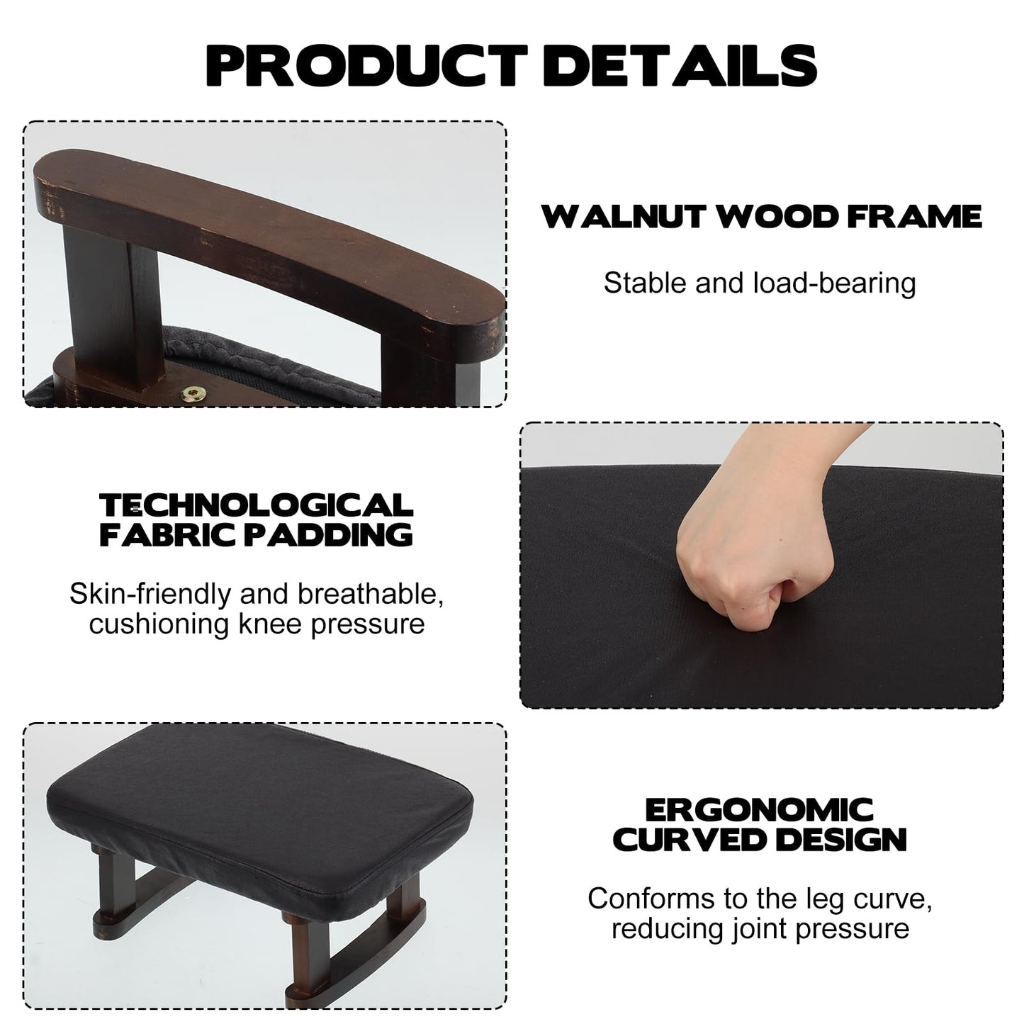 AIHSUMC Walnut Prayer Kneeler with Thick Attached Cushion, Wooden Prayer Bench with Removable Washable Fabric Cover, Sturdy Kneeling Stool for Home Prayer and Meditation