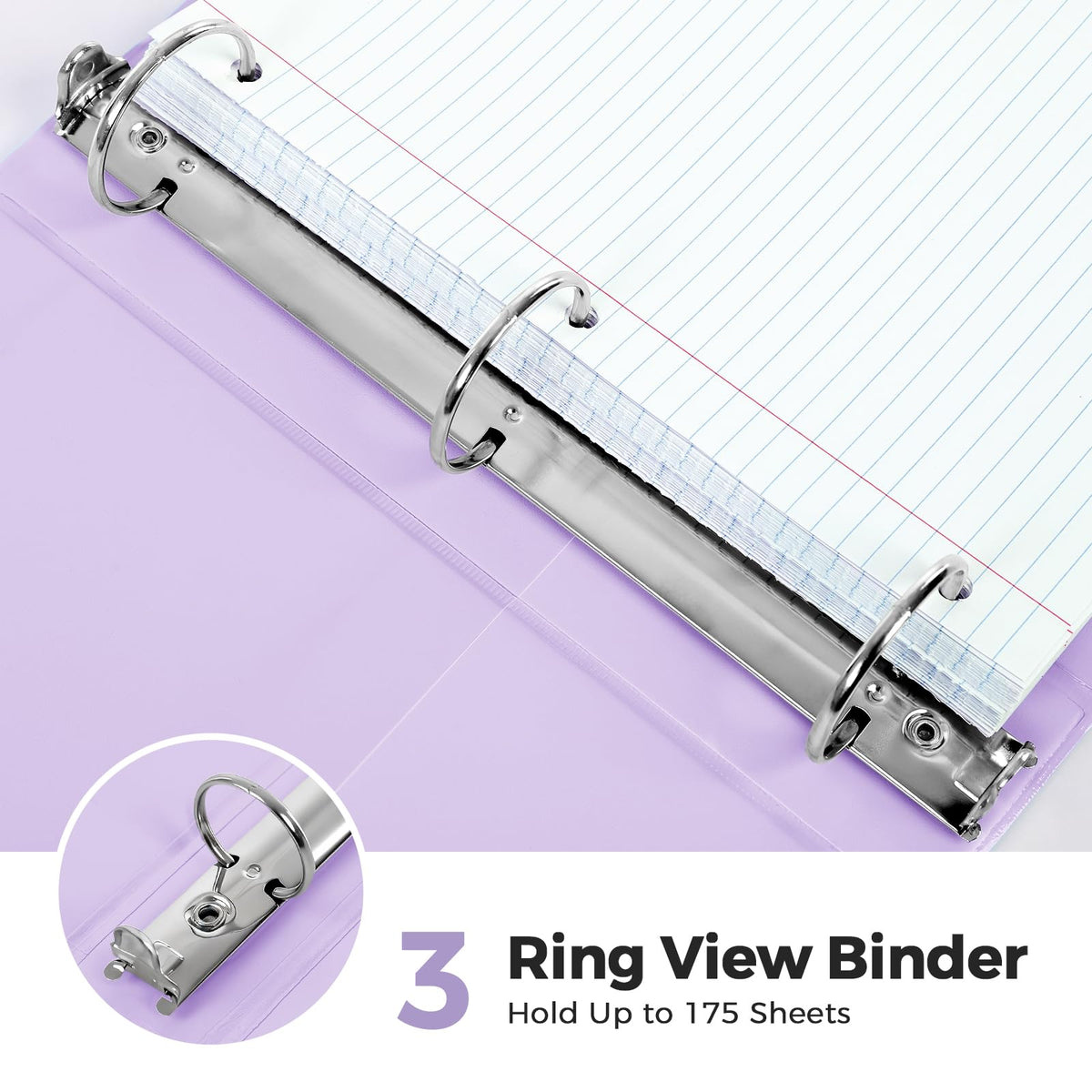 SKYDUE 1 Inch 3 Ring Binder with 8 Tab Dividers & 24 Labels, Pastel Binder Organizer for Letter Size Paper, Aesthetic School Binder for Notes, Documents, Office & Home Organization, Purple