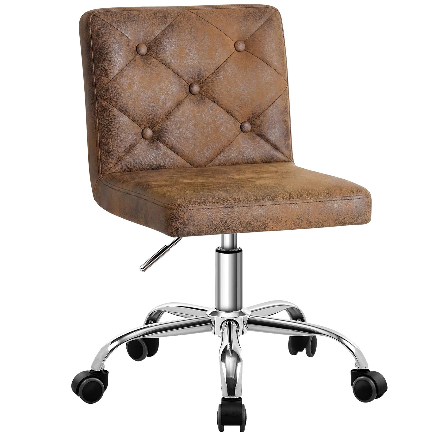 VECELO PU Leather Mid-Back Armless Desk Chair Adjustable Height 360° Rolling Swivel for Home Office Work, Dark Brown