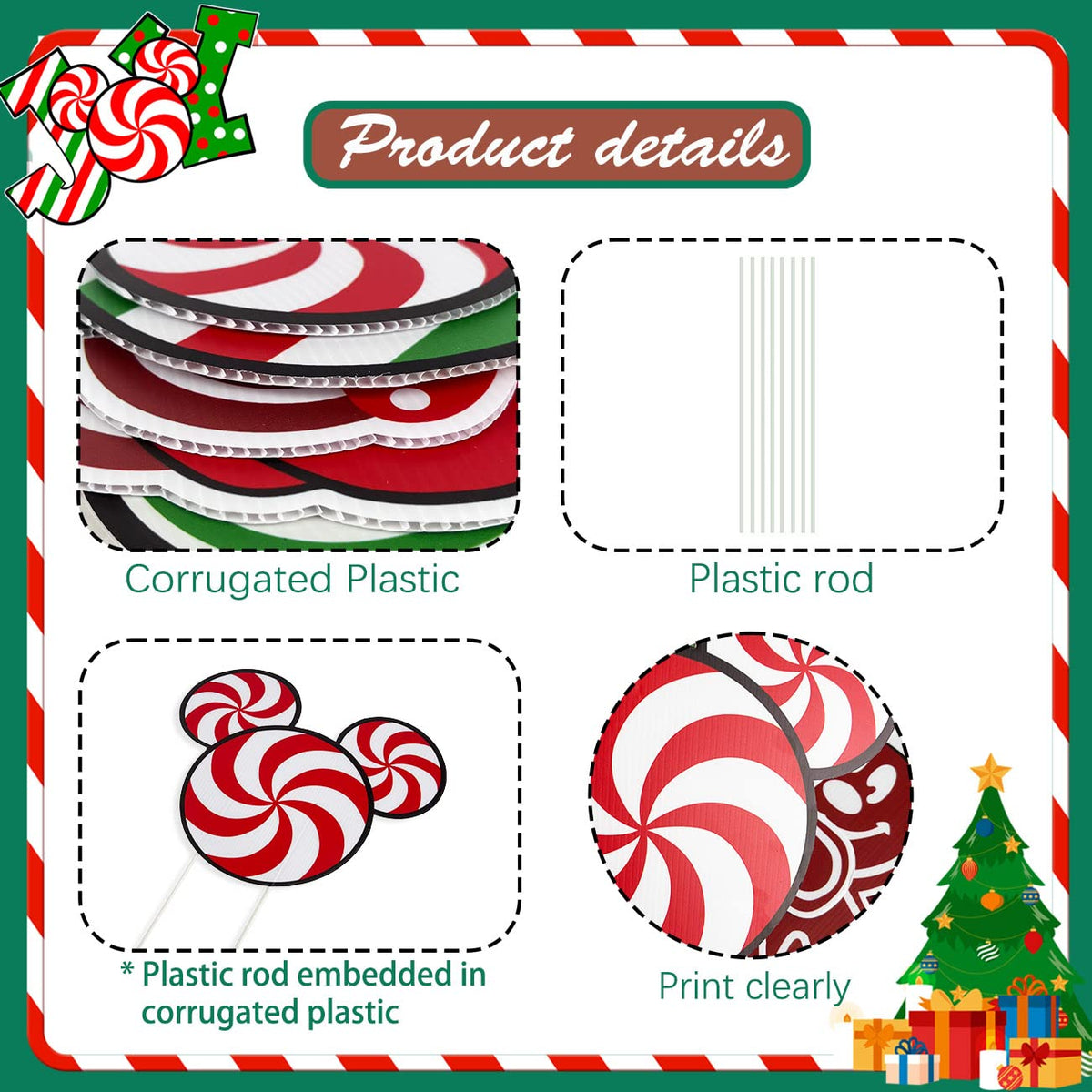 6Pcs Candy Outdoor Mouse Gingerbread Yard Signs - Candy Cane Peppermint Decorations - Waterproof Lawn Signs for Pathway Walkway Decor
