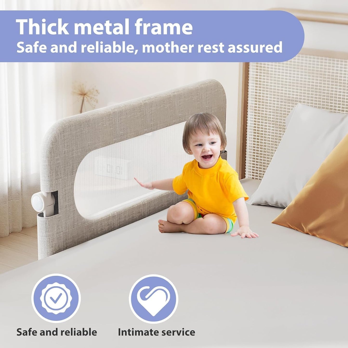 Toddler Bed Rail Guard for Baby - Toddlers Bed Rail for Queen Full King Twin Crib Bunk Size Bed Adjustable Heights & Foldable Portable Bedrail Extra Tall Child Safety Side Railing Guards for Kids(48")