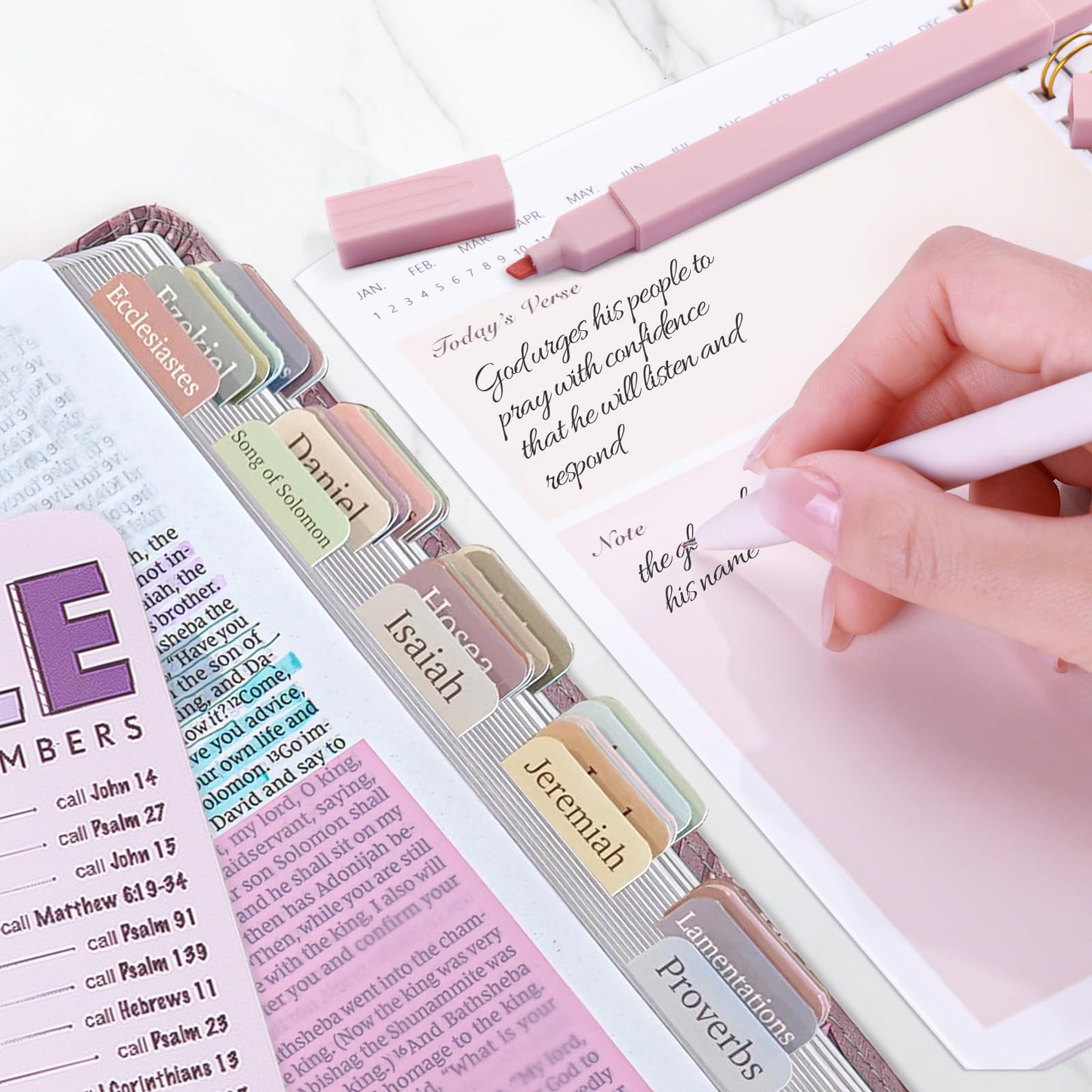 XKDOUS Bible Study Supplies Journaling Kit for Women, Bible Study Kit, 12 Pastel Highlighters and 12 Pens No Bleed, 75 Laminated Tabs, Prayer Journal Pencil Case and More, Beige