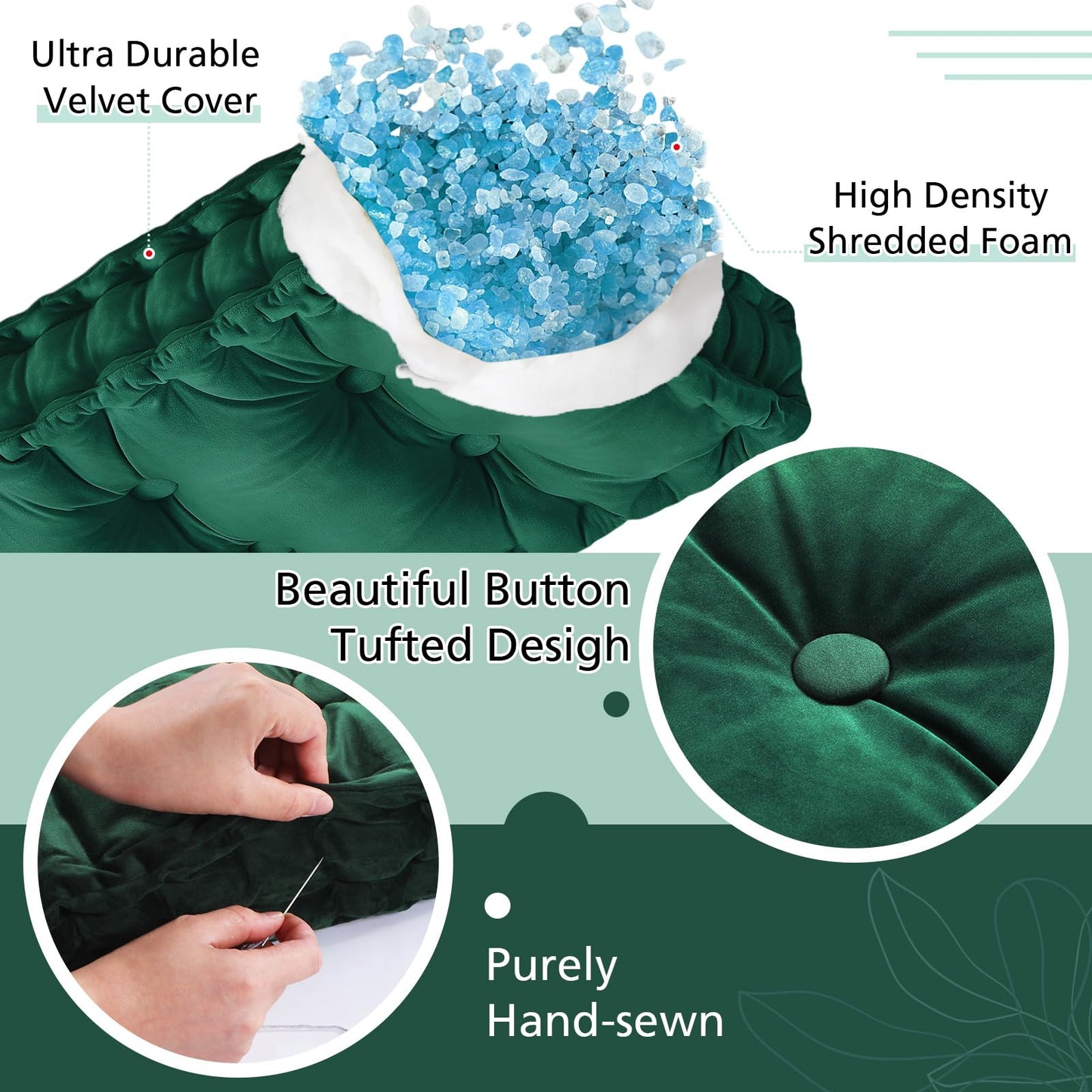 Threehoney Bench Cushions for Indoor Furniture 42x16 in Velvet Kitchen Dining Piano Window Seat Cushion, Tufted Patio Porch Swing Thicken Bench Pad Memory Foam for Christmas Home Decor(Dark Green)
