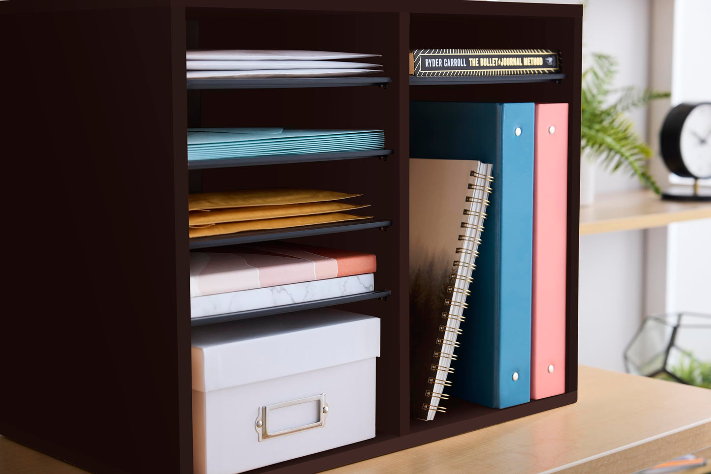Safco Wooden Paper and Mail Organizer for Home Office and Classroom, Adjustable Shelves and Stackable