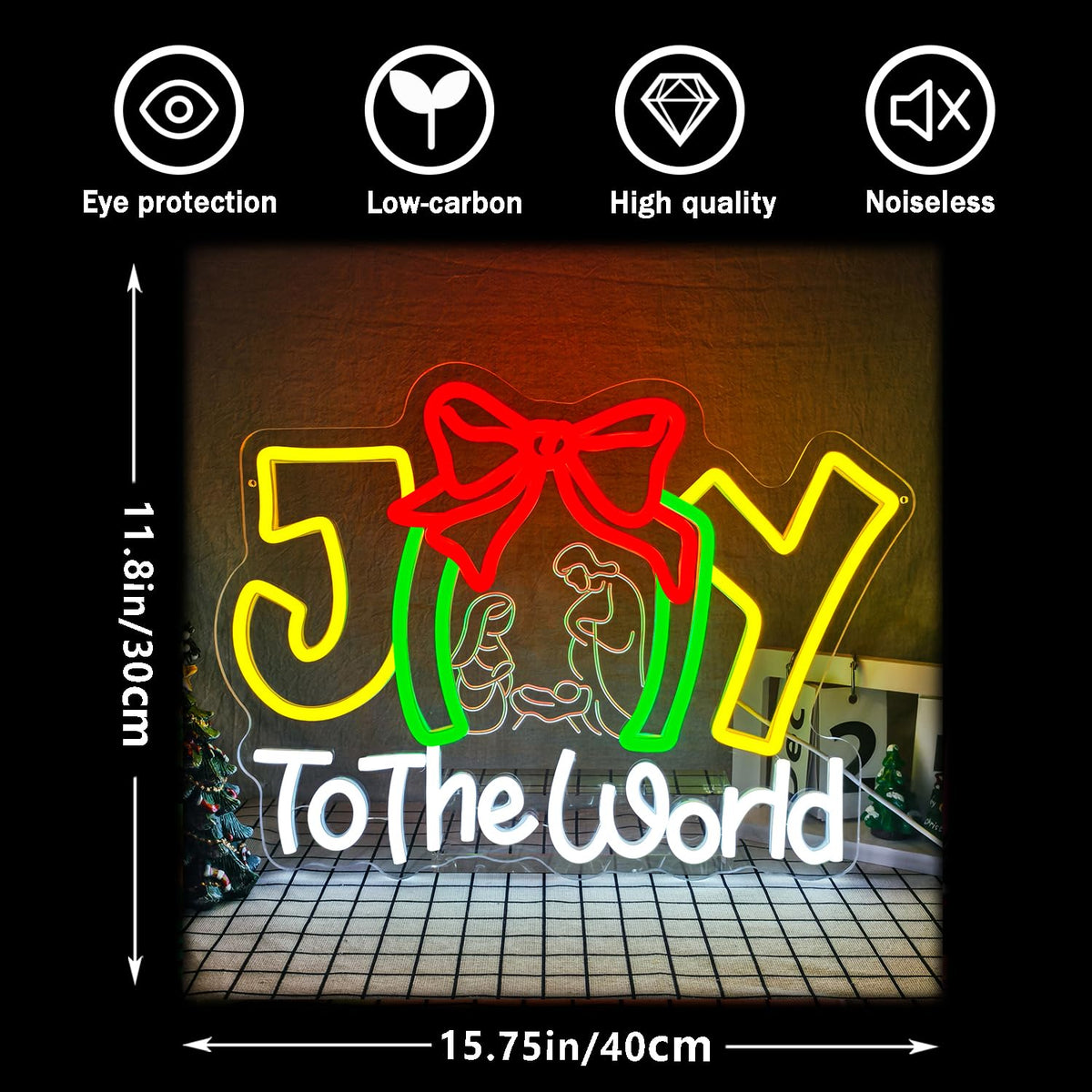 Joy to Tthe World Neon Sign Christmas Neon Sign for Wall Decor christmas Neon Light Dimmable Christmas Neon Light Sign for Bedroom Living Room Holiday Party