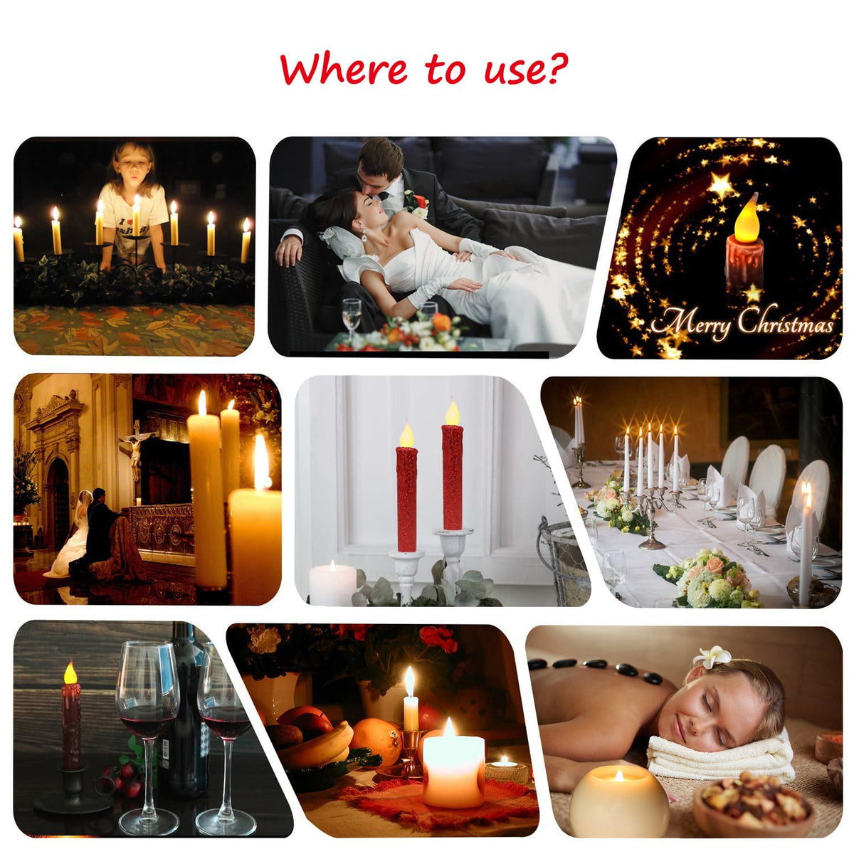 CVHOMEDECO. Glitter Flameless Candles Flickering Battery Operated LED Taper Candles with Timer for Home, Wedding, Halloween, Christmas Decor. Red, 6-3/4 Inch, Set of 2