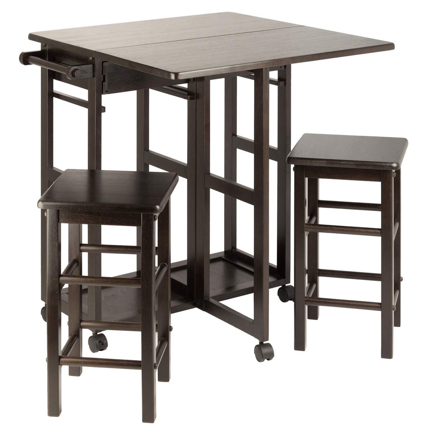 Winsome Suzanne Kitchen Table Set with Stools, 33" in Coffee, Convenient Sturdy Mobile Kitchen & Dining Room Table & Chairs with Storage for Small Spaces, Dorms, Apartments