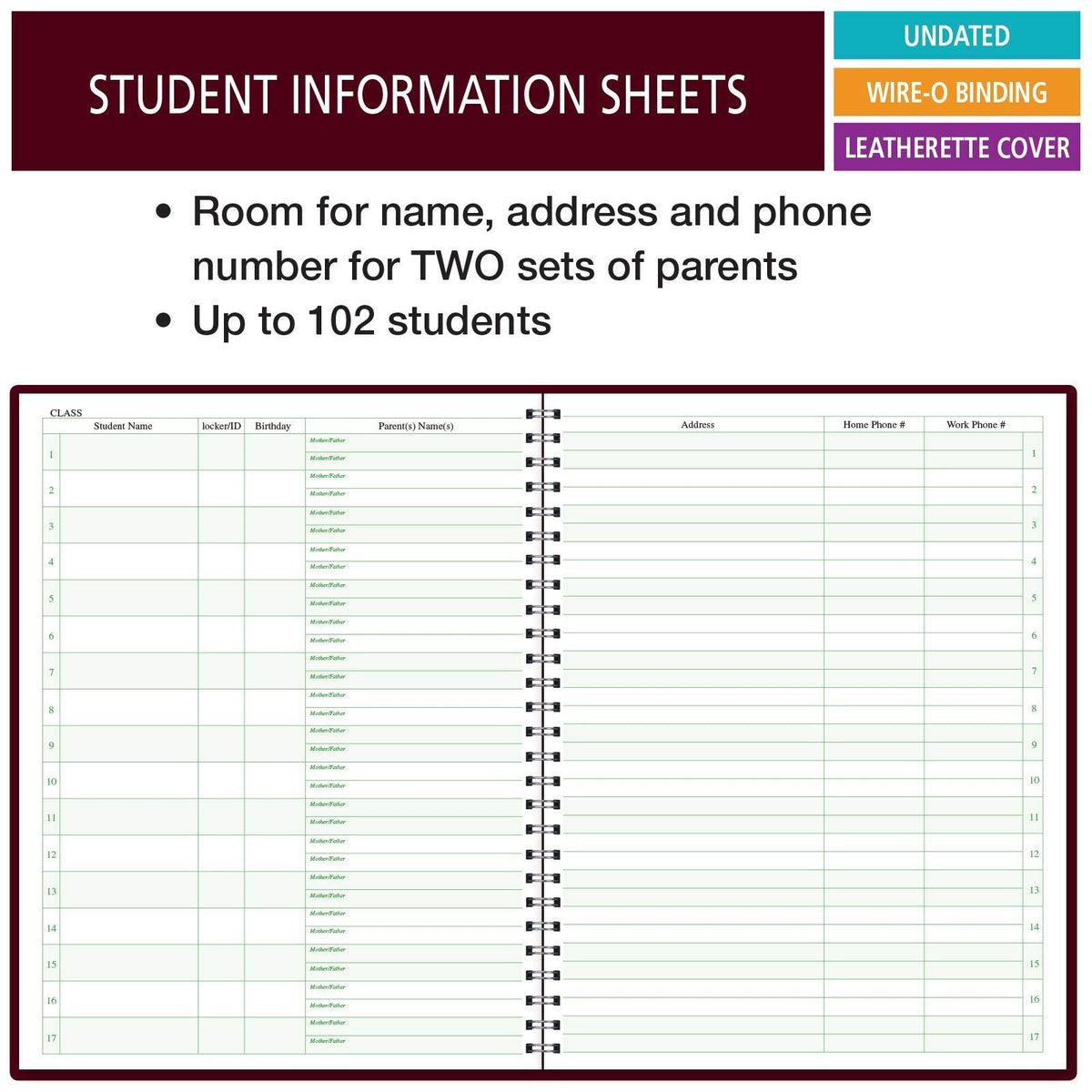 Class Record Book for 9-10 Weeks. 35 Names. Larger Grade Recording Squares. (R1035)