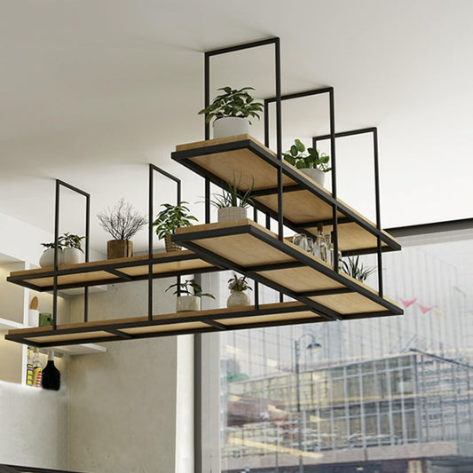TELAIUS Ceiling Hanging Wine Rack, 2 Tiers Floating Shelves Wooden Decorations Display Rack Metal Plant Flower Pot Stand Wall Mounted Storage Shelving for Bar Cafe Kitchen(80x30x80cm)