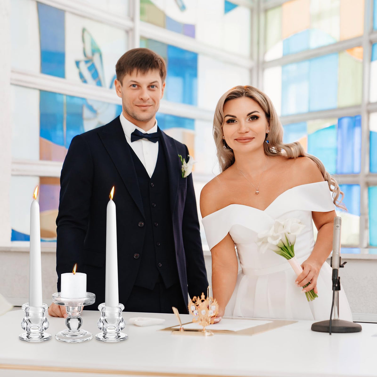 Rtteri Unity Candle Holder for Wedding Set of 3 Glass Candlestick Holder for Taper and Pillar Candle 3.5'' 2.2'' Wedding Ceremony Dinning Table Centerpiece Home Party Birthday Church Decor(Clear)