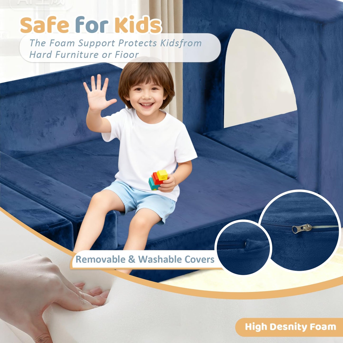 Decmuerx 12pcs Modular Kids Play Couch - CPC Certified Convertible Toddler Sectional Sofa, Washable Durable Foam Floor Cushion for Kids Playroom (Play Fort/Castle)