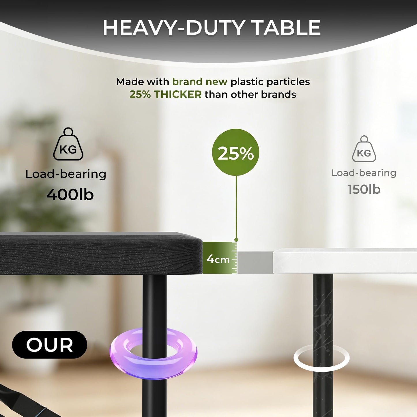 RootRise 4Ft Folding Table Portable Folding Tables Heavy Duty 400 lbs Capacity, Wood Grain Tabletop for Working Meeting Parties, Picnic, Camping, Weddings, Garden Dining-Black (4FT)