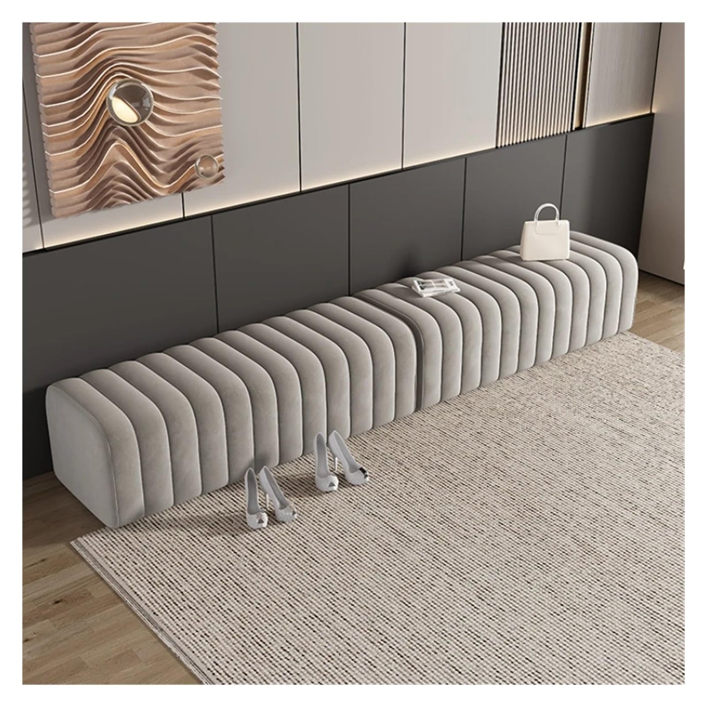 WENWENLEE Foot Stool Velvet Bench Entrance Shoe Bench Hotel Mall Hall Rests Feet Luxury Soft Footrest Room End of Bed Low Stool Furniture for Living Room, Bed(White Length 40CM)