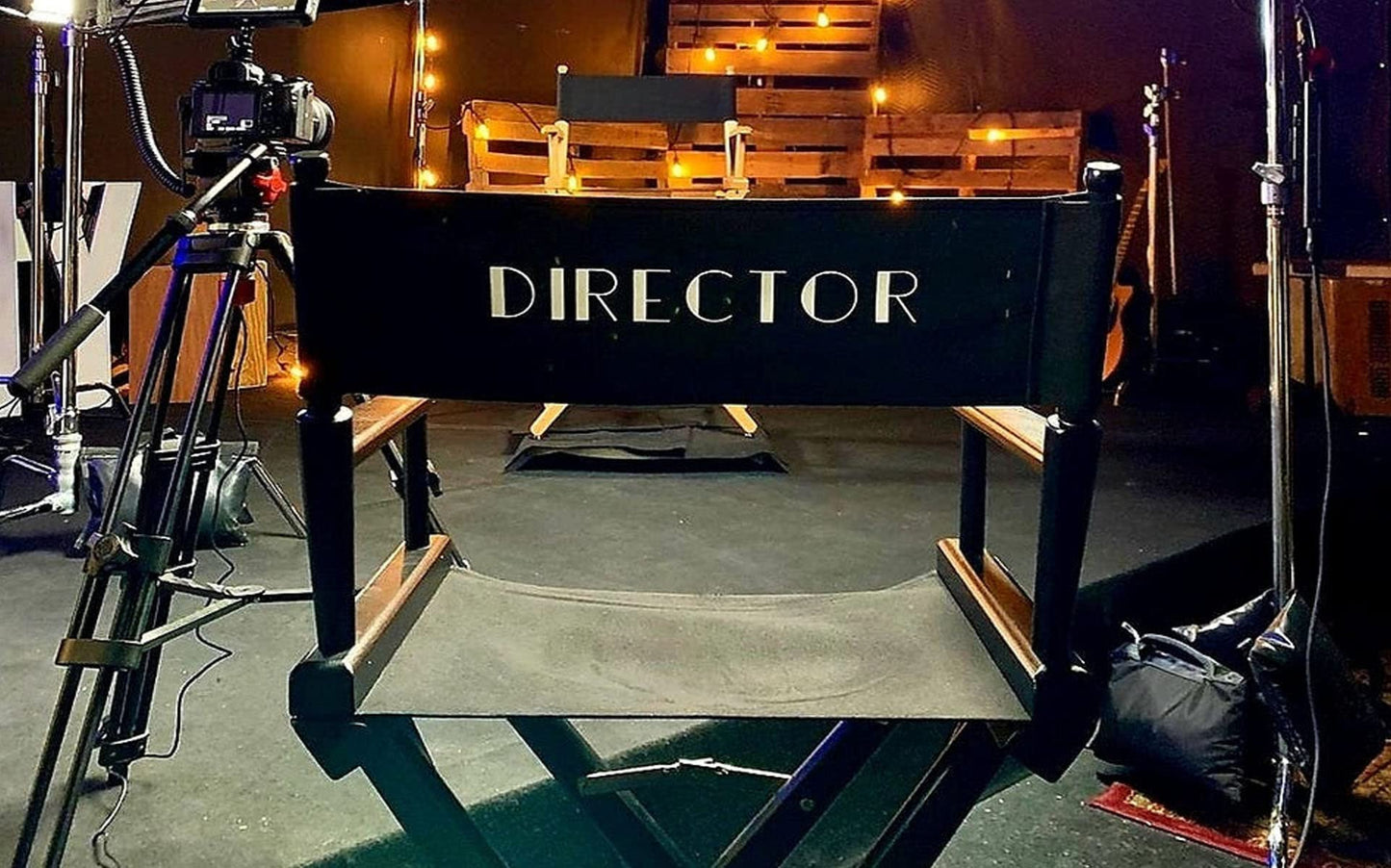 Filmcraft Tall Black Director’s Chair – Professional Folding Makeup Artist Chair with Canvas Seat & Back – Hollywood Film Set, Photography Studio & Hair Stylist Director Chair (1, Beige Canvas)