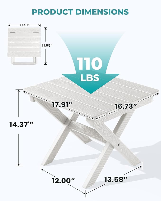 SERWALL Portable Folding Adirondack Table, HDPE Material Outdoor End Table