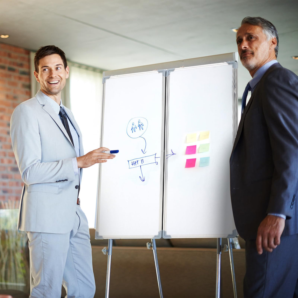 AmazingSpark 48” x 36” Foldable Whiteboard Dry Erase Board Large Tri Folding Whiteboard Magnetic Dry Erase Board, Wall Aluminium Frame and Pen Tray for Office, Home