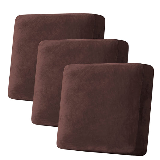 H.VERSAILTEX Velvet Stretch Couch Cushion Cover Plush Cushion Slipcover for Chair Loveseat Sofa Cushion Furniture Protector Seat Cushion Sofa Cover (3 Piece XL Sofa Cushion Covers, Brown)