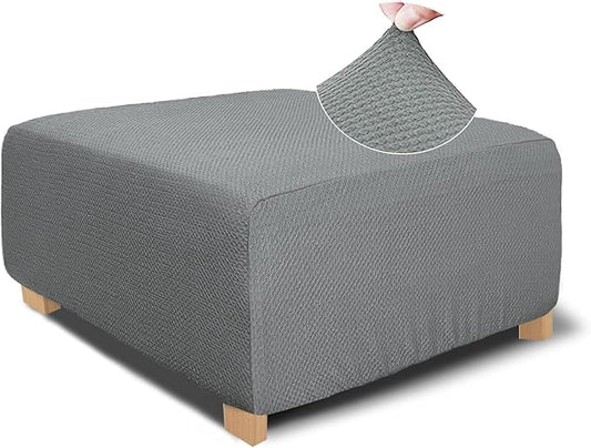NeColorLife Rectangle Ottoman Cover Jacquard Fabric Slipcover Thick Stretchable