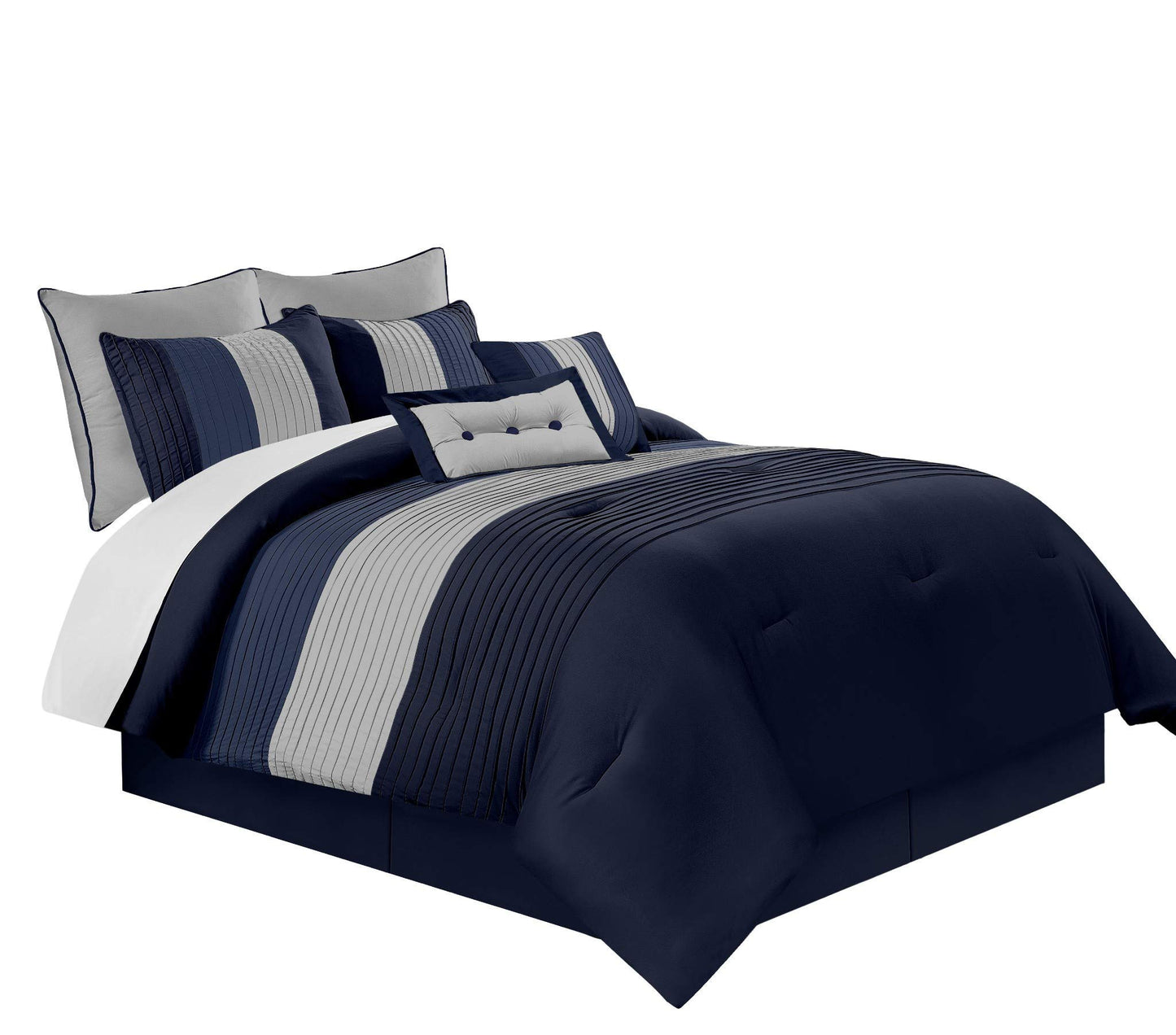Chezmoi Collection Loft 8-Piece Luxury Striped Comforter Set (Full, Navy/Gray/Blue)
