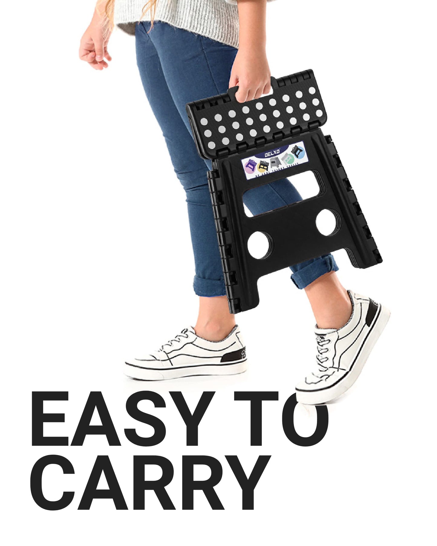 Delxo Folding Step Stool, 13 inch Non-Slip Foldable Stools Up to 300 LBS, Step Stool with Handle, Lightweight for Kitchen, Bathroom, Bedroom, Garden, Black, 1PC