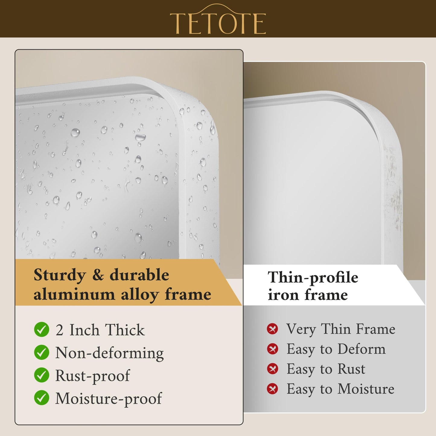 TETOTE 40 x 30 White Frame Mirror for Bathroom Metal Frame Wall Mounted Rectangle Mirror for Vanity with Sandy Textured Surface(Horizontal/Vertical)