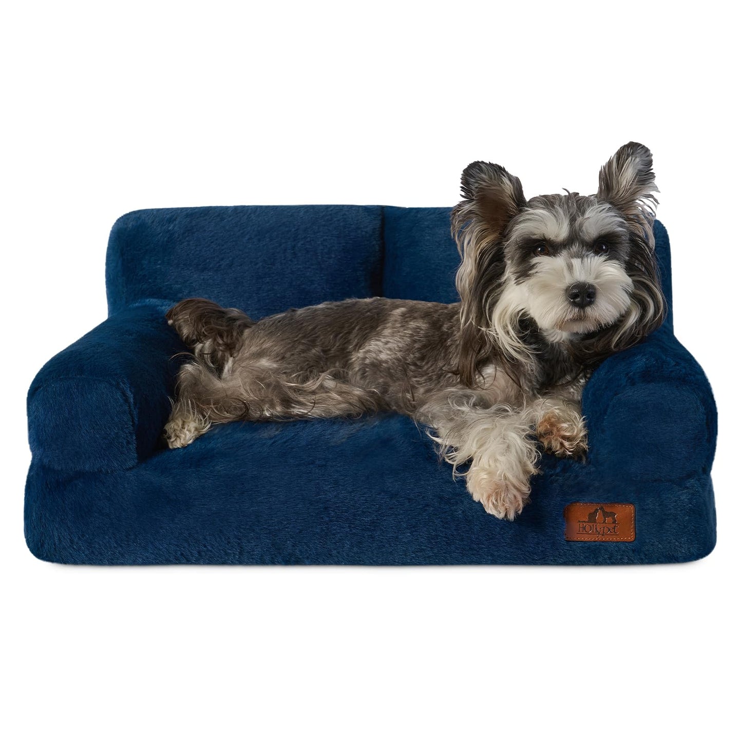 Hollypet Fluffy Dog Cat Bed Pet Couch Beds Plush Soft Warming Washable Puppy Bed for Small Medium Dogs and Large Cats, Cobalt Blue, 24" L x 18" W x 10" Th