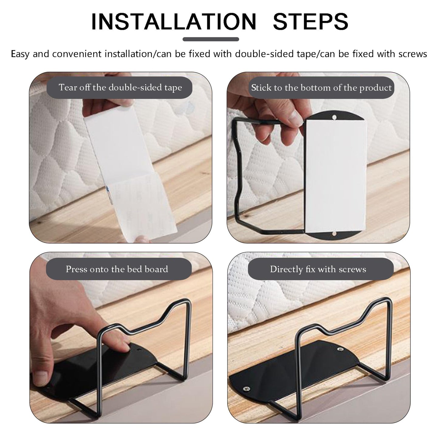 YueLvoe 2Pcs Mattress Slide Stopper, Heavy Duty Mattress Retainer Bar for Bed Frame, No Drill Mattress Gripper to Prevent Sliding, L-Shaped Mattress Stabilizer for RV Bed, Fits Most Mattresses (4in)