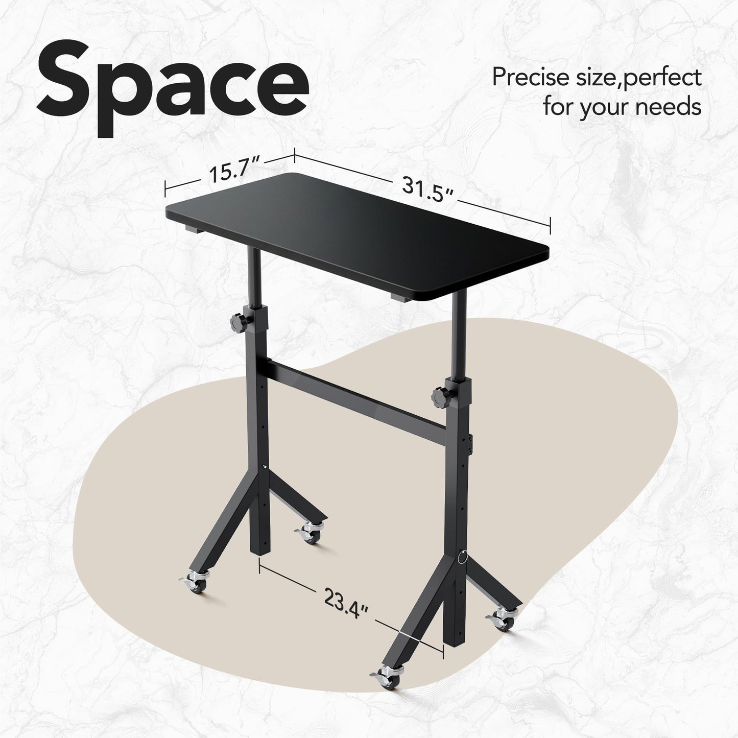 HUANUO 32'' Small Standing Desk Adjustable Heigh, Mobile Stand Up Desk with Wheels, Portable Rolling Desks for Walking Pad and Treadmill, Computer Laptop Desks for Home Office Space,Black