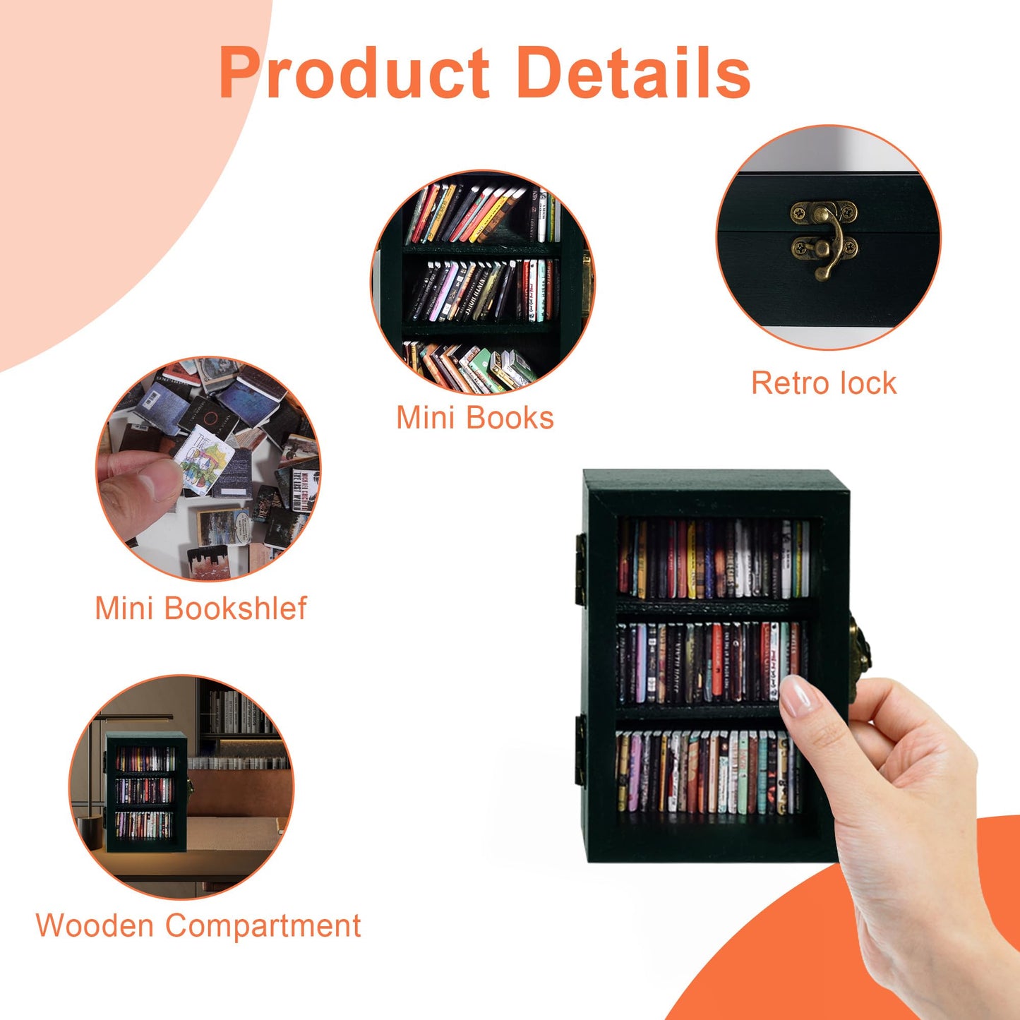yyiviking Anxiety relief bookshelf – Includes 60 Mini Books, Solid Wood Mini Library for Mental Wellness, Desk & Home Office Decor, Unique Gift(Dark Green)
