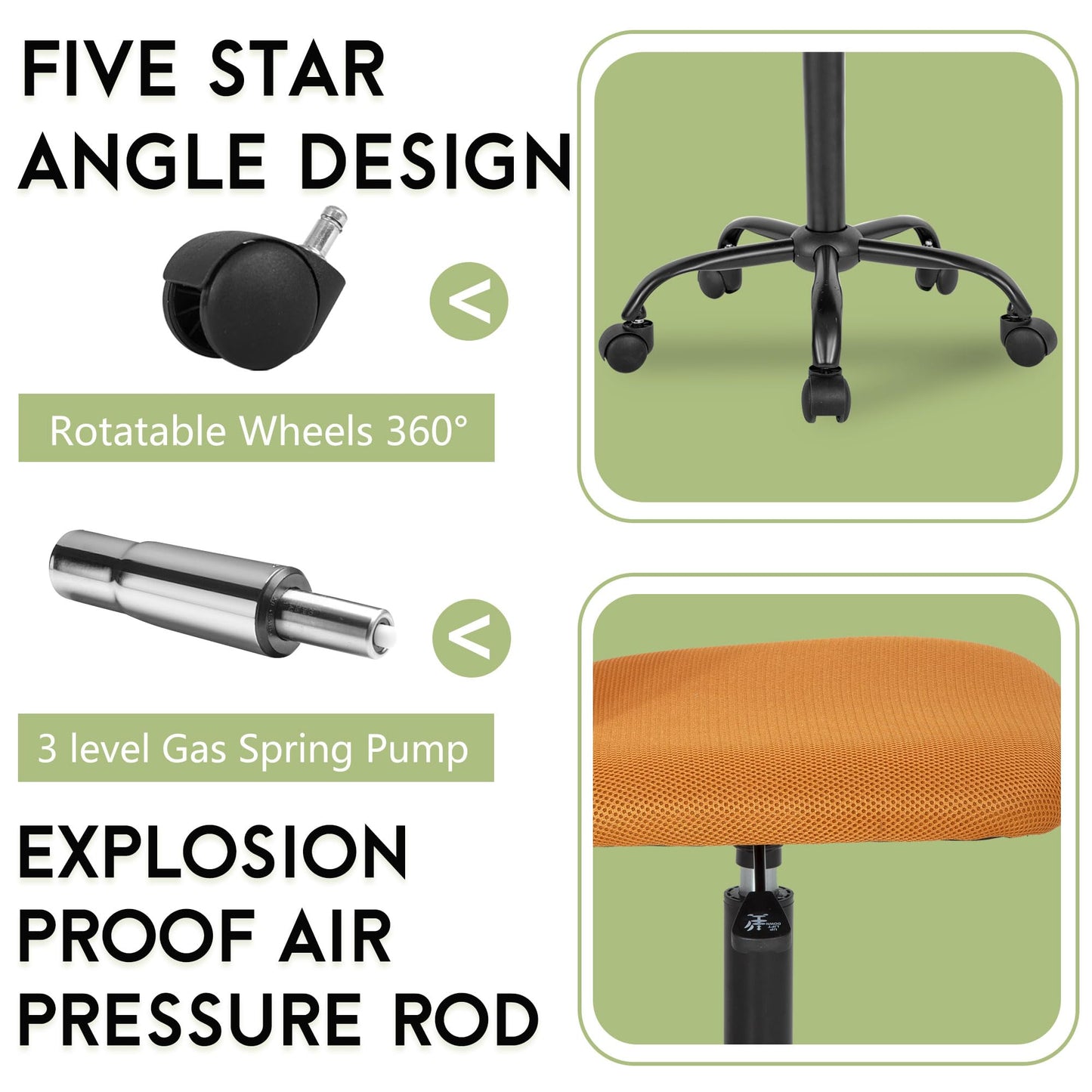 BestOffice Ergonomic Office Chair Desk Chair Mesh Computer Chair Armless Back Support Modern Executive Rolling Swivel Chair with Lumbar Support (Orange)