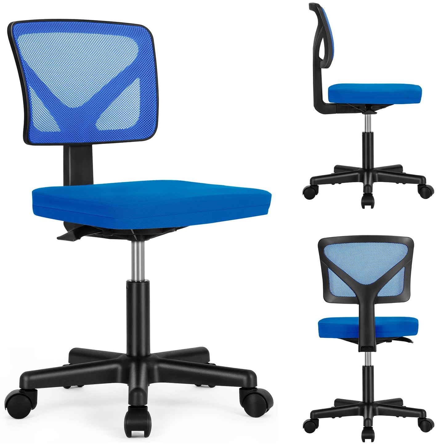 Sweetcrispy Office Chair, Ergonomic Low-Back Mesh Rolling Work Swivel Chairs with Wheels, Armless Comfortable Seat Lumbar Support for Home, Bedroom, Study, Student, Adults,Classic Blue