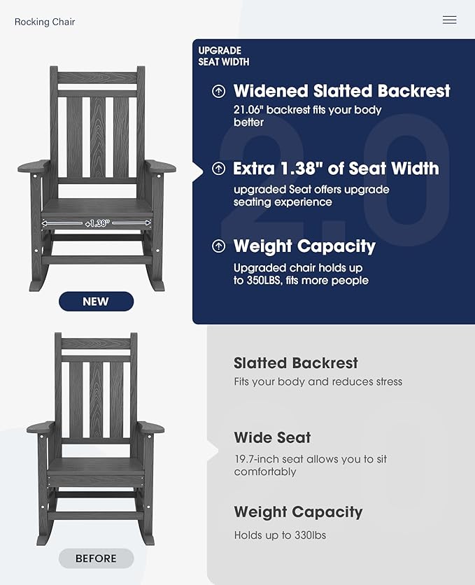 KINGYES Oversized Outdoor Rocking Chair Set of 6, All-Weather Patio Rocking