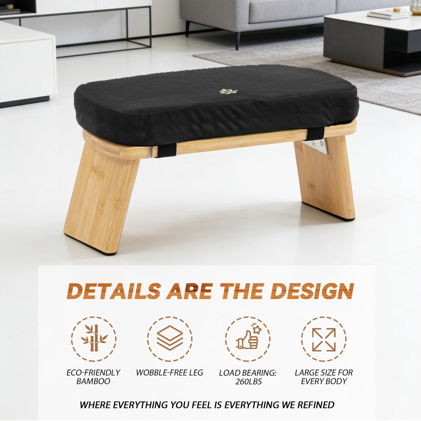 Estleys Meditation Bench, Bamboo Meditation Stool, Folding Kneeling Meditation Bench, Seiza Prayer Bench, Prayer Bench with Meditation Cushion, Kneeling Stool(Black-Bag)
