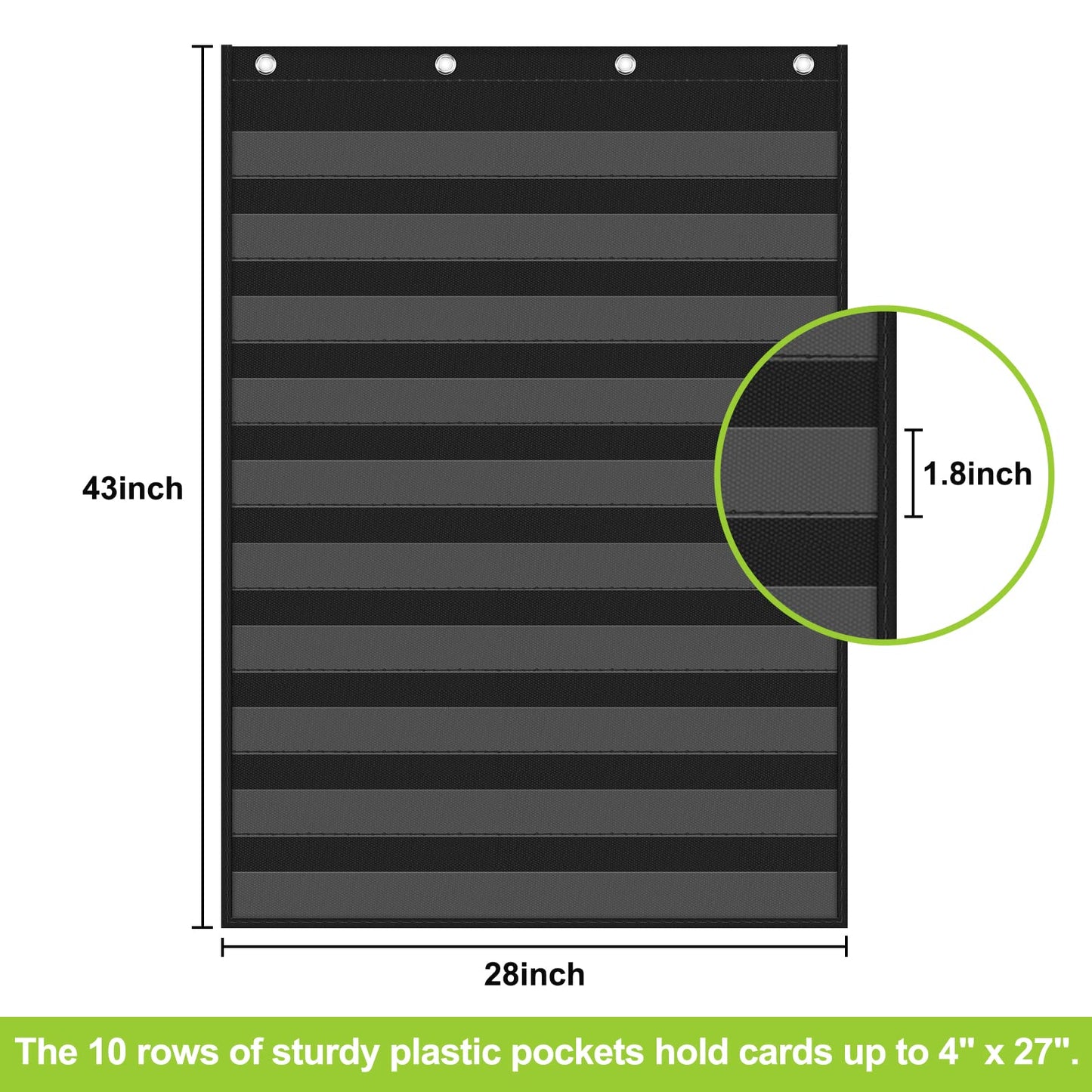 EAMAY Standard Pocket Charts, Clear 10 Pocket Chart for Teacher Lessons in a Classroom or Home Use – Fits Standard 3” Sentence Strips and Word Cards, Black