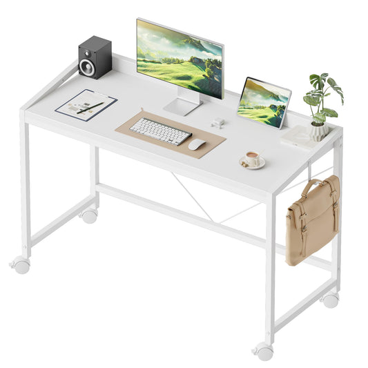 Mericonia 40 inch Rolling Computer Desk with Wheels, Gaming Desk for Small Spaces, Modern Simple Style Table for Home Office, Study Writing Table