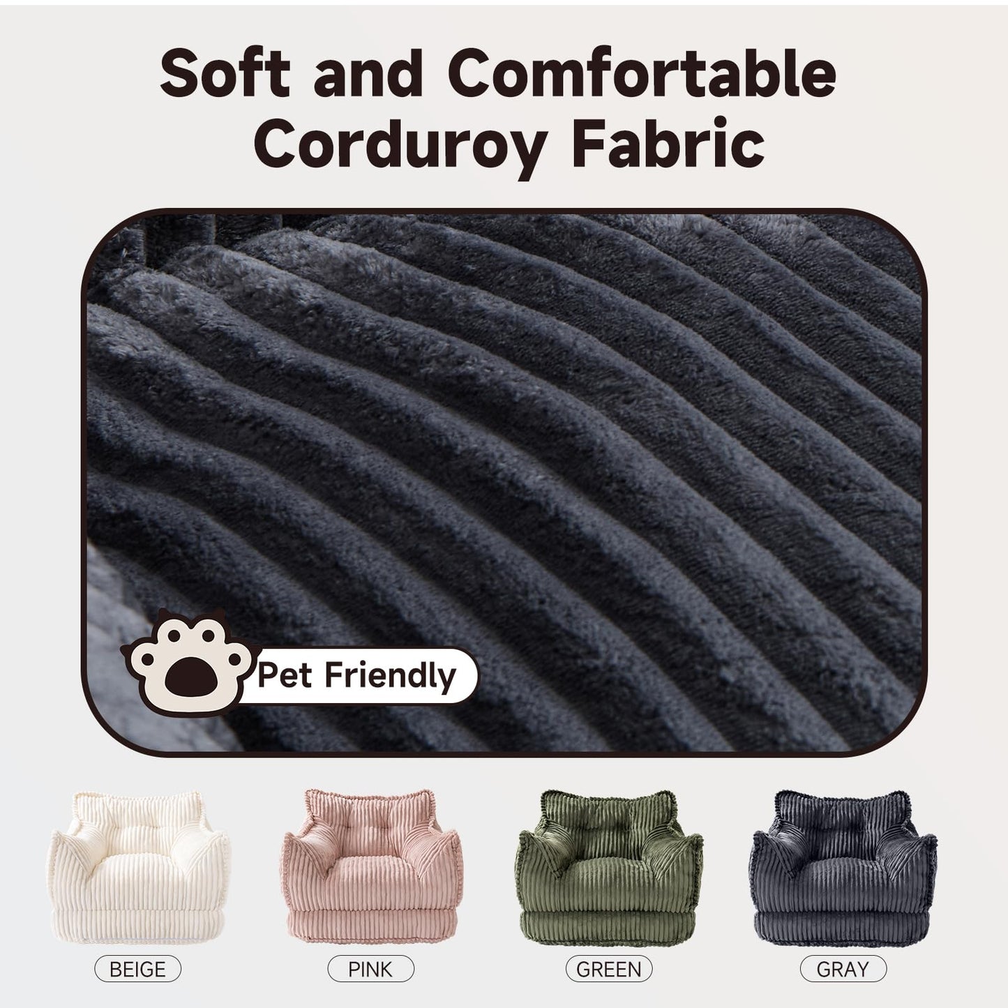 Manyday Convertible Sofa Bed, 2 in 1 Folding Sleeper Sofa to Lounger Comfy Single Bean Bag Chair for Adults, Floor Couch with Handle, Corduroy Couch Bed for Living Room Bedroom, Gray