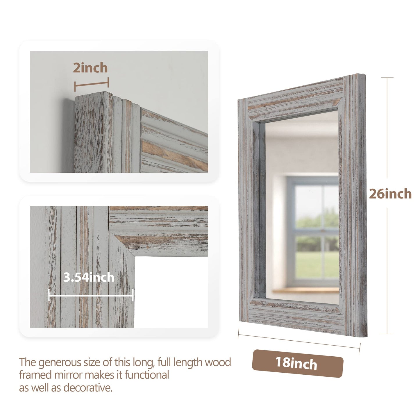 YOSHOOT Hand-Made Wooden Spliced Wall Mirror for Bathroom, Rustic Farmhouse Vanity Mirror, Décor Wall Art, Solid Wood Frame, Vertical or Horizontal Hanging