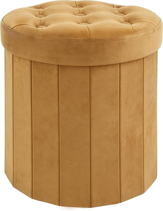 CAROLMADE Round Storage Ottoman, Velvet Folding Footrest Stool