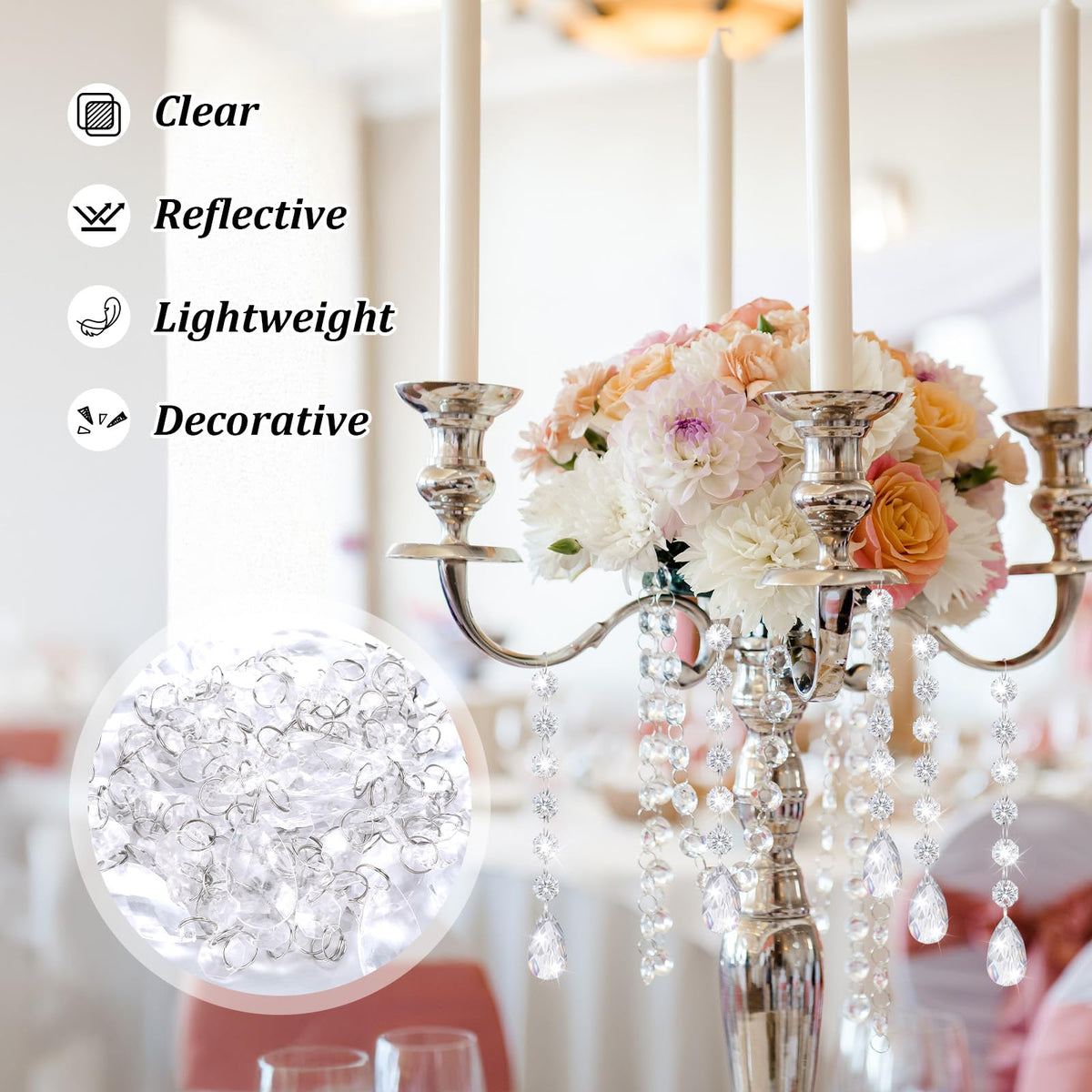 100 Pcs Chandelier Crystals Replacement Clear Acrylic Hanging Teardrop Ornaments Christmas Tree Ornaments Hanging Crystals for Centerpieces Chandelier Lamp Suncatcher Window Home Decoration(Classic)