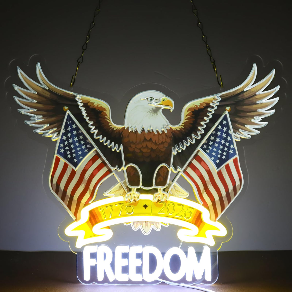 WittyRhE United States 250th Anniversary Neon Lights USA 250th Neon Signs Wall Decor for Bedroom Bar Livingroom Gift Art for Christmas Party-Dimmable-15.75 x 12.8IN-USB Powered-Acrylic