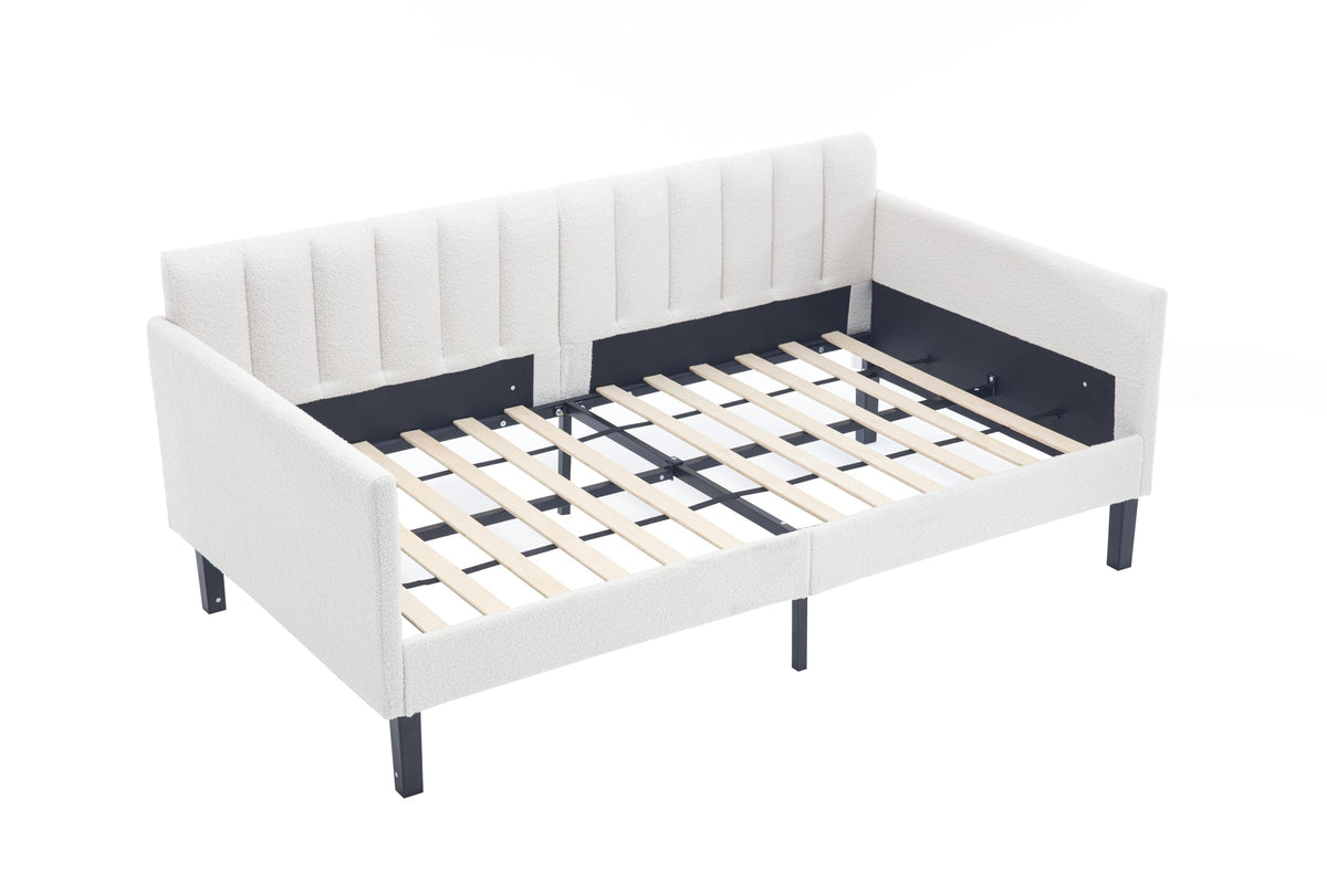 Christopher Knight Home Elena Twin Size Upholstered Daybed, Futon Sofa Bed Ribbed Tufted Backrest Lavish Modern Design, Couch Bed Frame for Bedroom Living Room Guest Room Apartment, Ivory Boucle