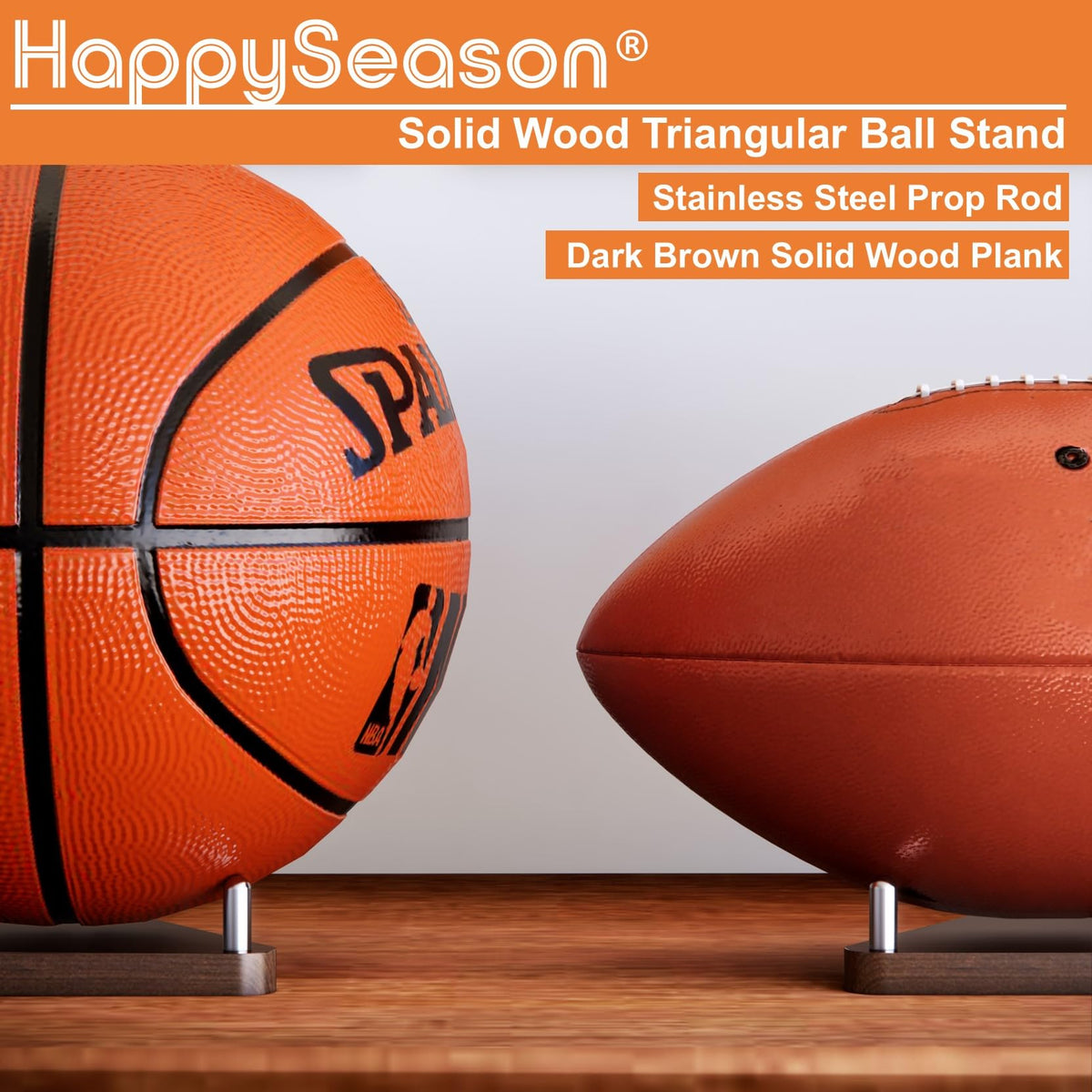 Happyseason 2 Pack Wood Football Display Stand, Triangular Ball Holder for American Football, Basketball & Soccer, Desktop Sports Memorabilia Display Rack for Autographed Balls, Easy Assembly