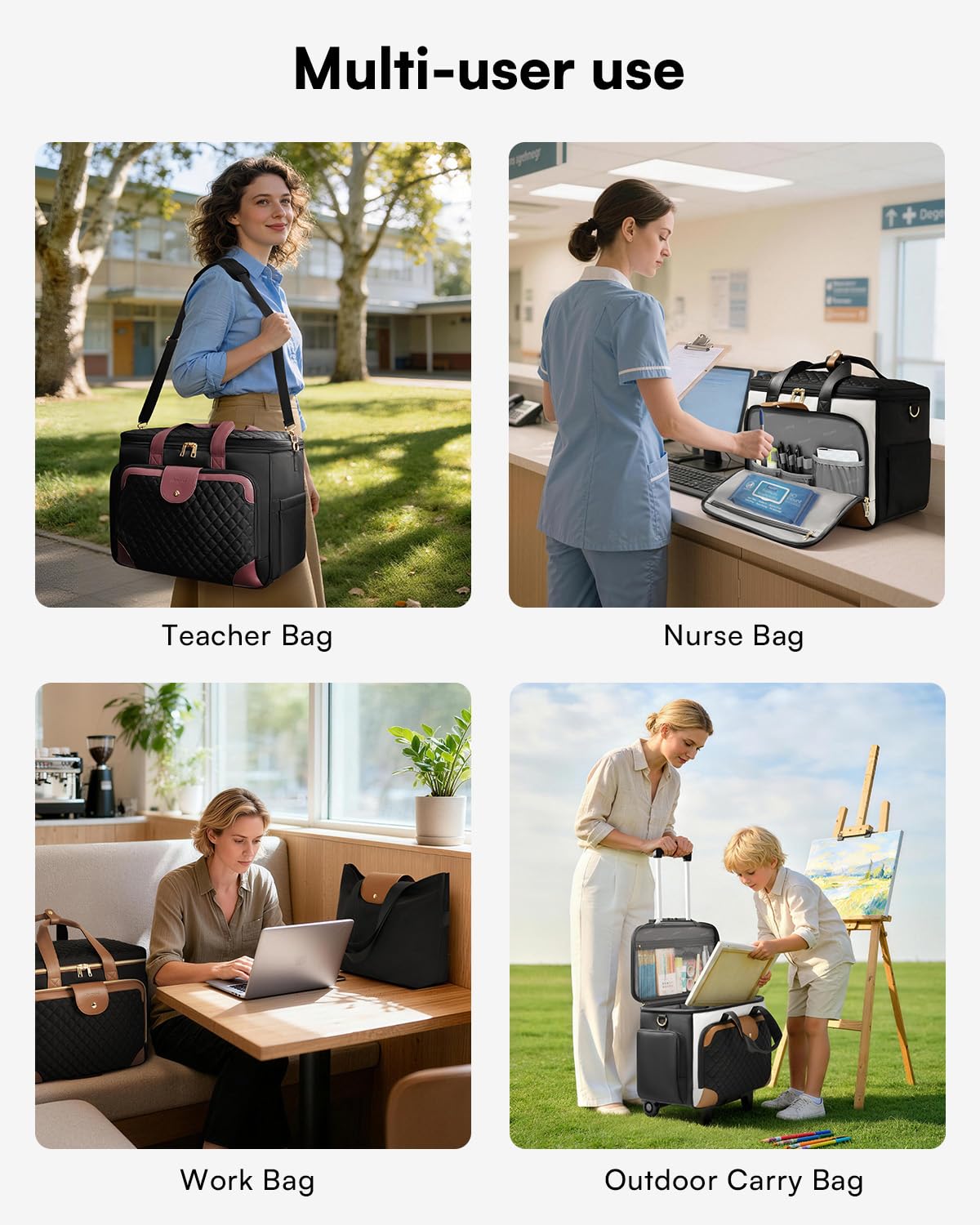 Arcoyard Rolling Teacher Bag with File Teacher Tote and Detachable Trolley, Large Rolling Bag for Work with 17.3 Inch Laptop Compartment, Work Bags for Women, Teaching, Nurse, Craft, Beige Brown