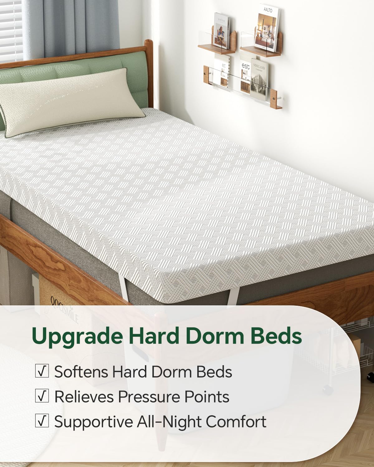 Qocismile College Dorm Room Essentials Full Mattress Topper,Gel Memory Foam Mattress Topper,Full Size Bed Topper for Pressure Relief,3 inch Firm Mattress Pad,Dual-Side,Removable Cover,Elastic Strap