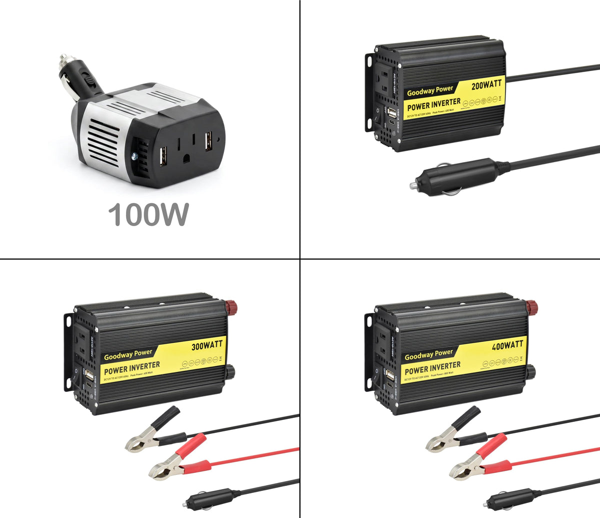 Goodway Power Compact and Lightweight Modified sine Wave Power Inverter DC12V to AC110-120V 60Hz with Rated Output Power 100W,200W, 300W, 400W for Choice(100, Watts)