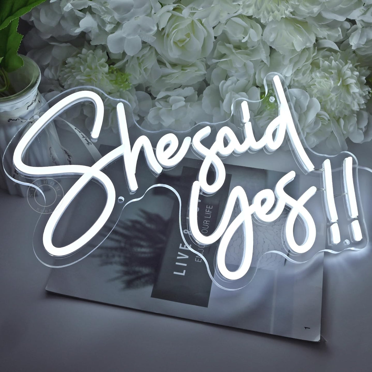 SYLHOME She Said Yes !! Led Neon Light Up Sign Propose Engagement Marry Me Wedding Party Wall Decor Sign Bachelorette Bridal Shower Party Bedroom Sign 15.8"X10.2" USB Cold White