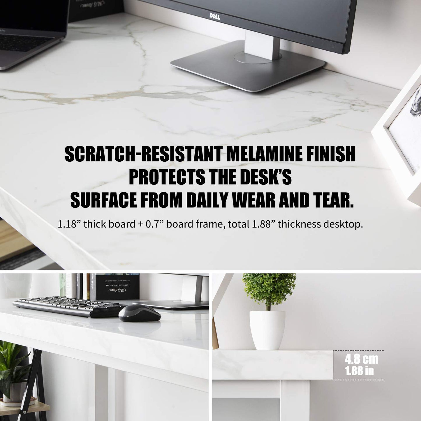 TOPSKY 59" Big Large Computer Office Desk 1.88" Thickness Desktop (White Marble Texture)