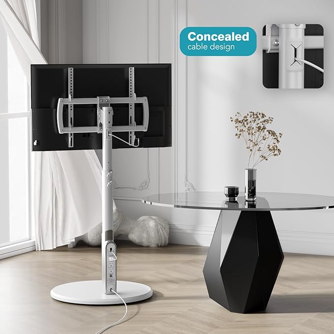 Floor Mobile TV Stand with Power Outlet, Rolling TV Cart